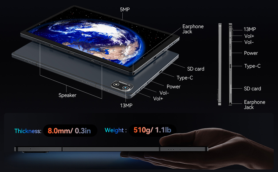 Kinstone-UMD102SA-L 10.1 inch 7600mAh Long-lasting Battery Adroid12 5GWIFI