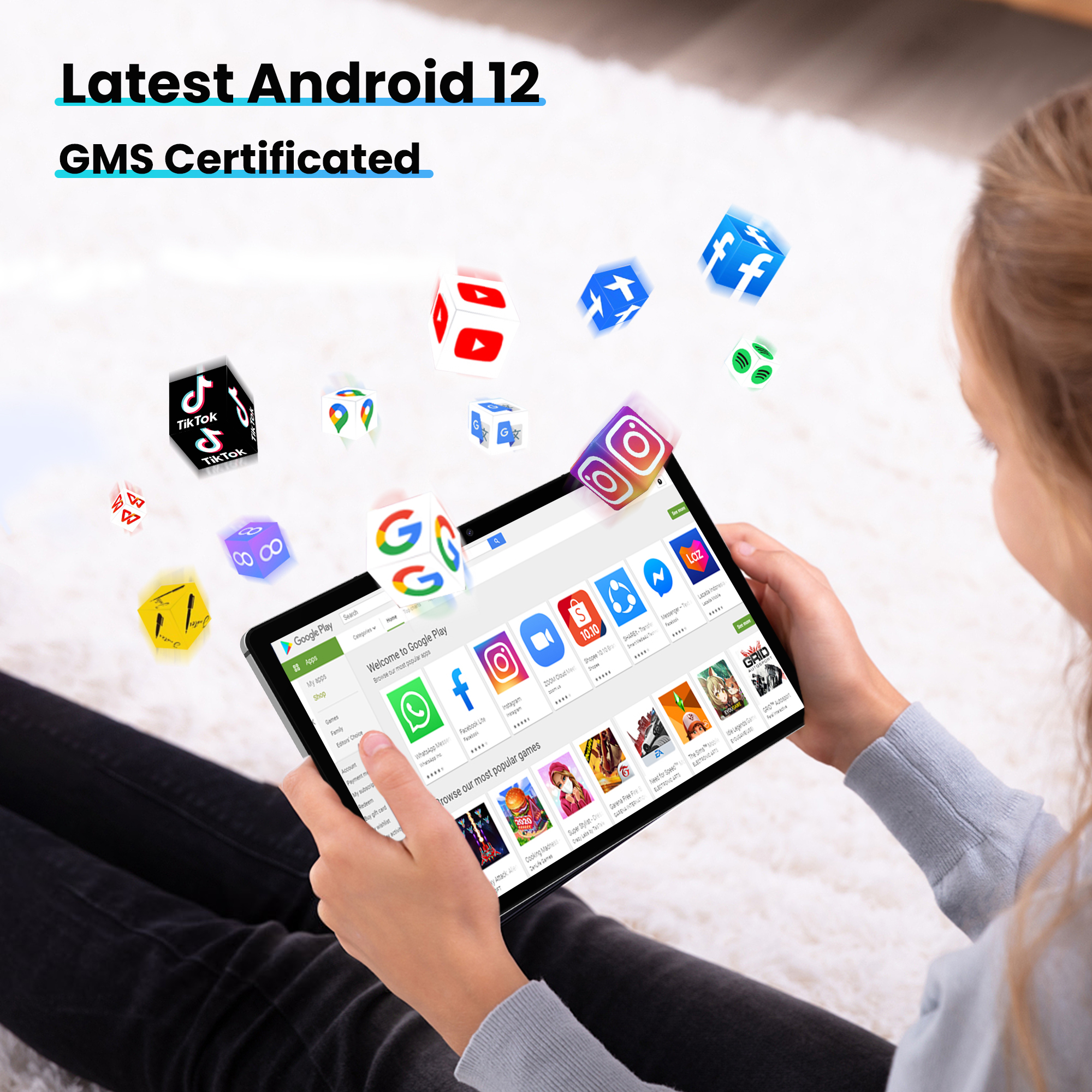 TAB-102MA Kinstone Android 12 Tablet 10.1 Inch, 8GB+128GB/256GB, 8000mAh 4G LTE, Upgraded Octa-core Gaming Tablet 2.0Ghz, 1920 x 1200 FHD IPS, 13MP Camera, 2.4G+5G WiFi, Bluetooth 5.0, GPS,Type-C