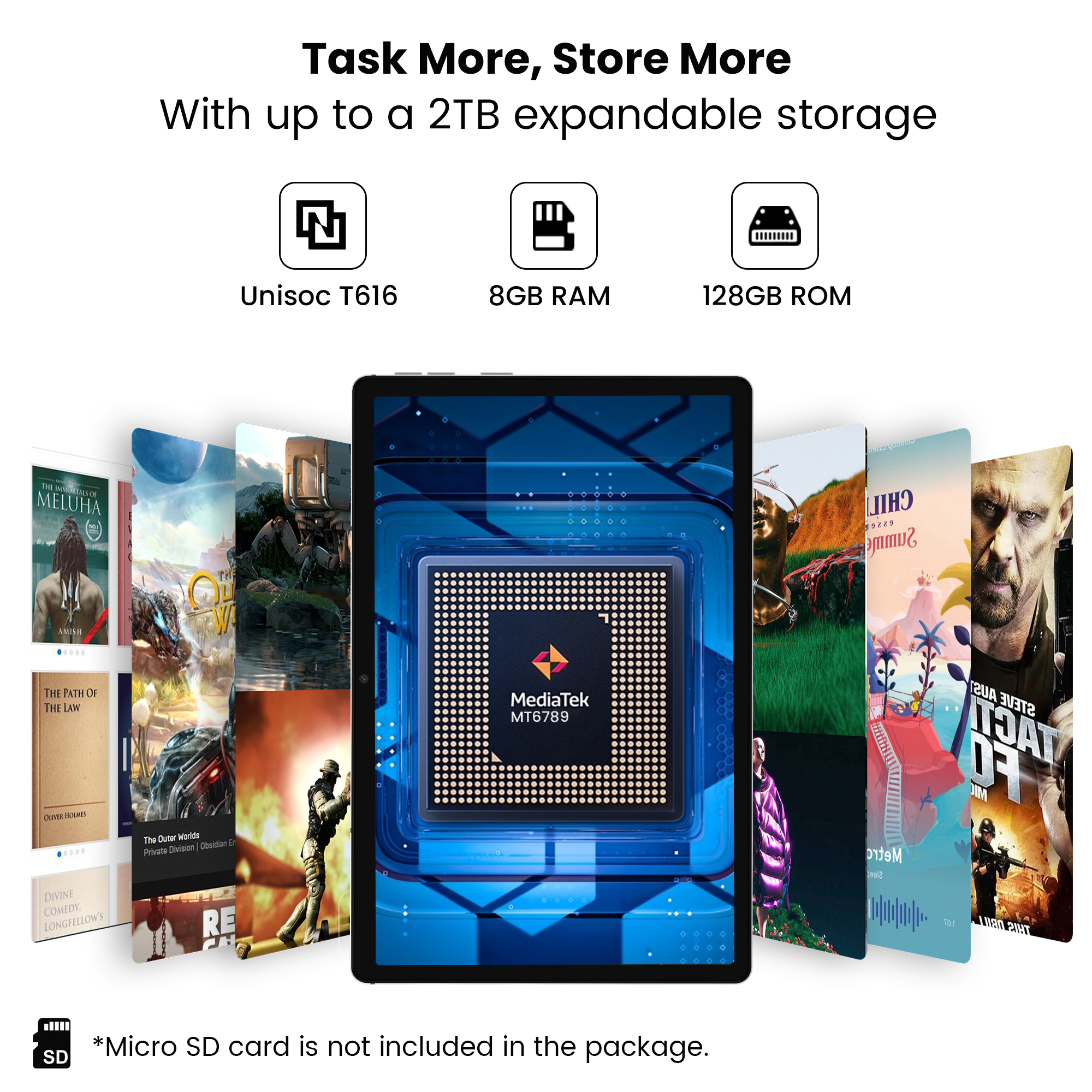 TAB-102MA Kinstone Android 12 Tablet 10.1 Inch, 8GB+128GB/256GB, 8000mAh 4G LTE, Upgraded Octa-core Gaming Tablet 2.0Ghz, 1920 x 1200 FHD IPS, 13MP Camera, 2.4G+5G WiFi, Bluetooth 5.0, GPS,Type-C